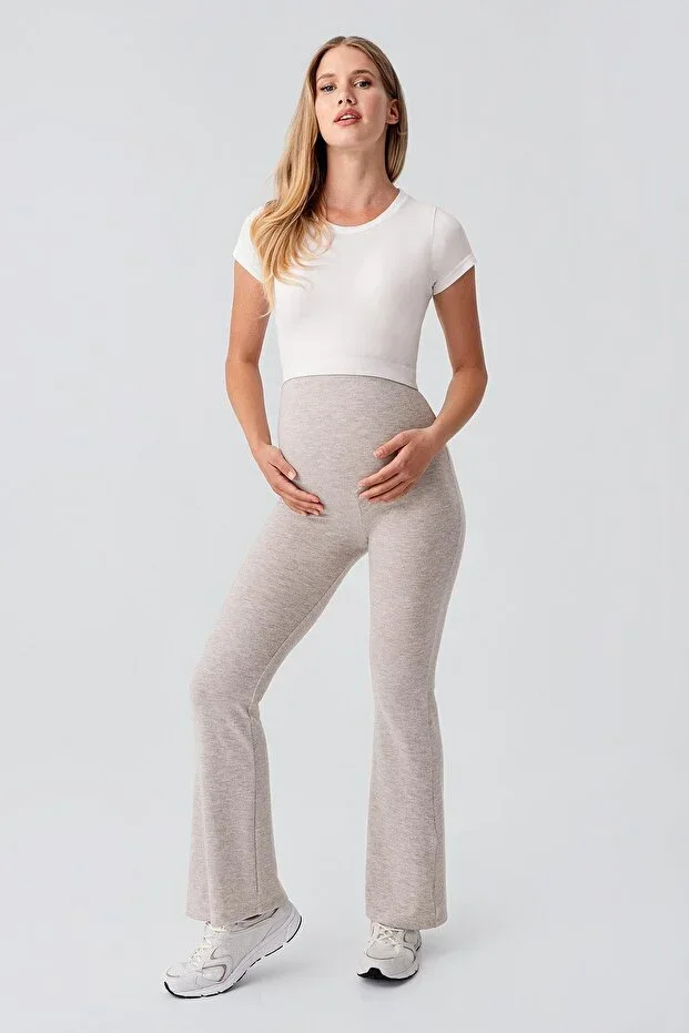Adjustable High Waist Wide Leg Stretchy Soft Textured Viscose Blend Maternity Pants