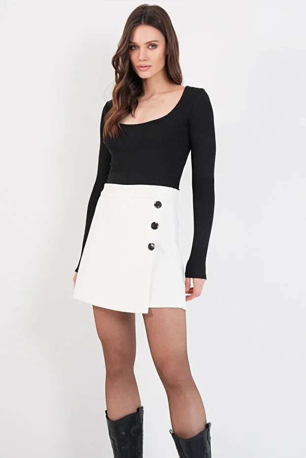 Ecru Button Detailed Coat Skirt Shorts ALC-X14779