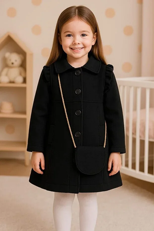GIRLS' WOOL COAT MINI BAG INCLUDED KINDERGARTEN PRESCHOOL PRIMARY SCHOOL SCHOOL