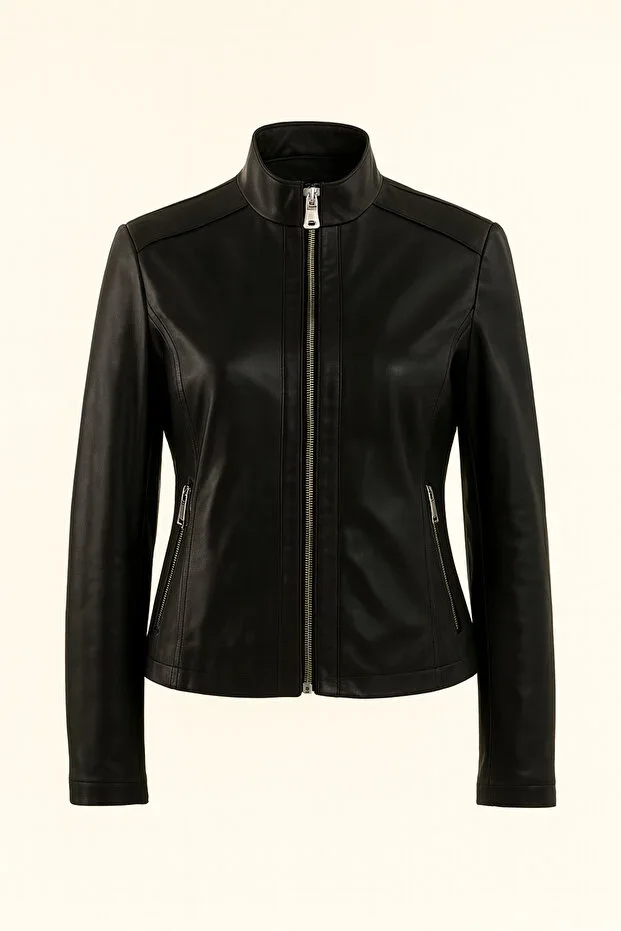 Women's Genuine Black Leather Jacket Women's Real TBA Leather Jacket