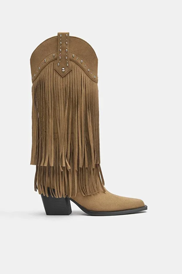 Fringed cowboy heel boots