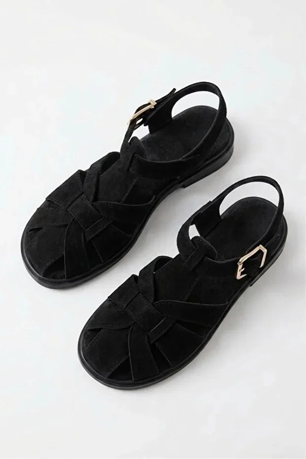 Women's Black Suede Cage Sandal
