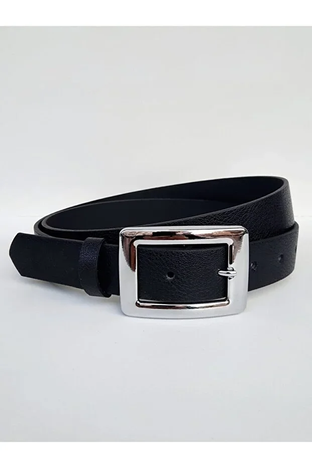 Women's Black Silver Buckle Belt Jean Belt, Jacket Belt, Trouser Belt