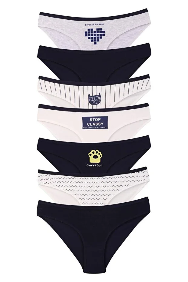 Women's Navy Blue White Cotton Briefs 7 Pack