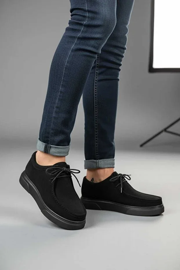 Men's Black Suede Lace-Up Classic Casual Shoes Wallabee Foggy Model Lightweight Sole