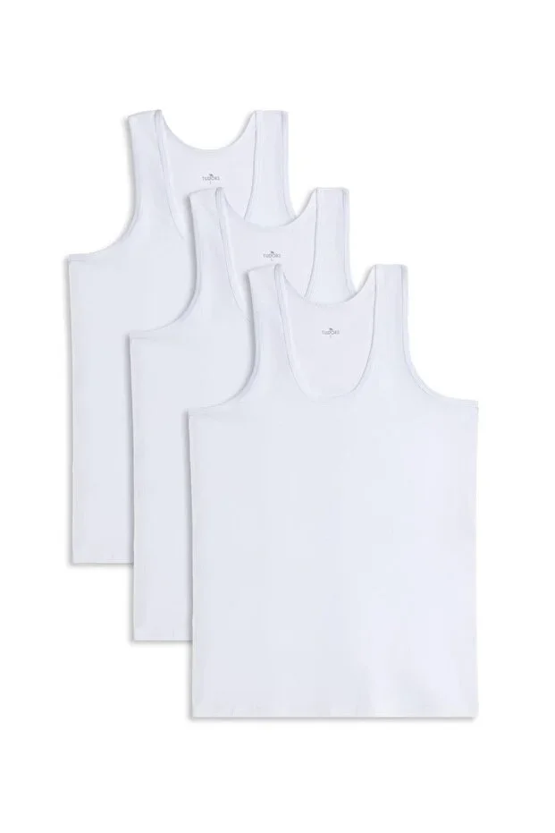 3 Pieces Compact Combed White Men's Undershirt 100% Cotton Standard Fit Regular Cut 3-Pack