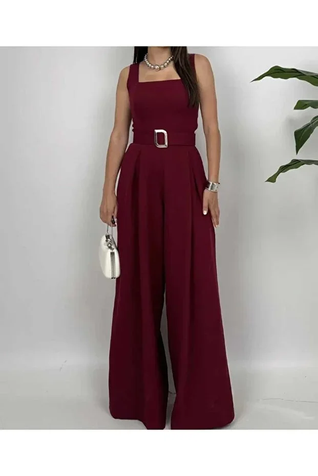Rosso Women's Wide Leg Jumpsuit with Belt Detail