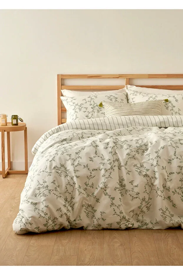 Lauren Cotton Double Duvet Cover Set Green (200x220 cm)