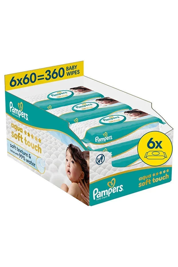 Pampers Aqua Soft Touch Baby Wet Wipes 6 Pack 360 Sheets