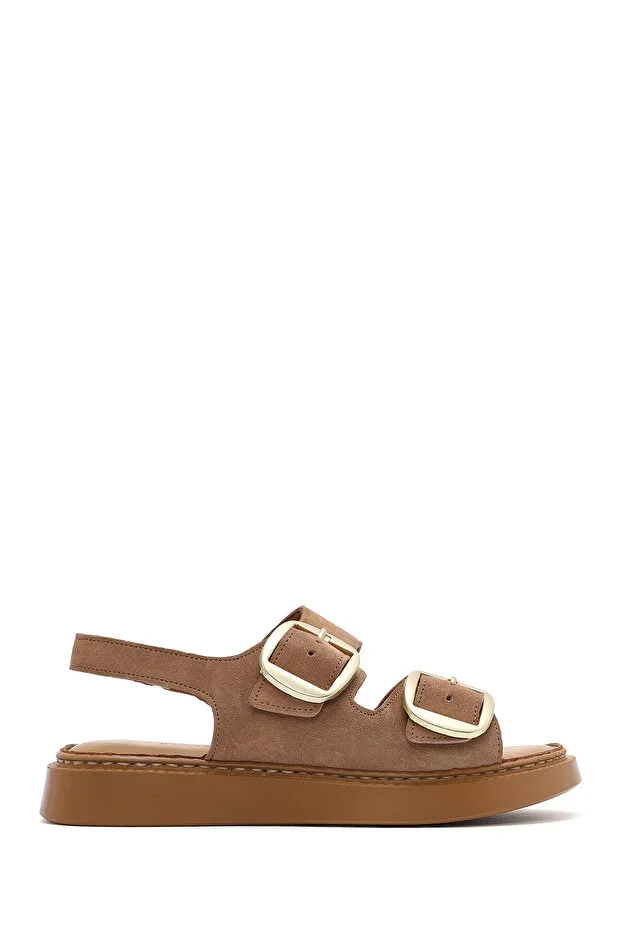 Women's Powder Thick-Soled Buckled Suede Leather Comfort Sandal 26SFD340510
