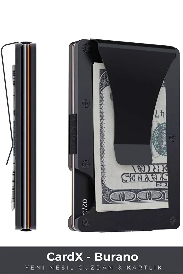 Louise Motto - Burano Clips - New Generation Minimalist Wallet & Metal Card Holder - RFID Protection (BLACK)