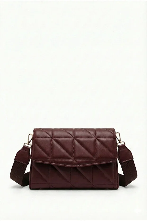 Women's Burgundy Quilted Adjustable Strap Crossbody Bag