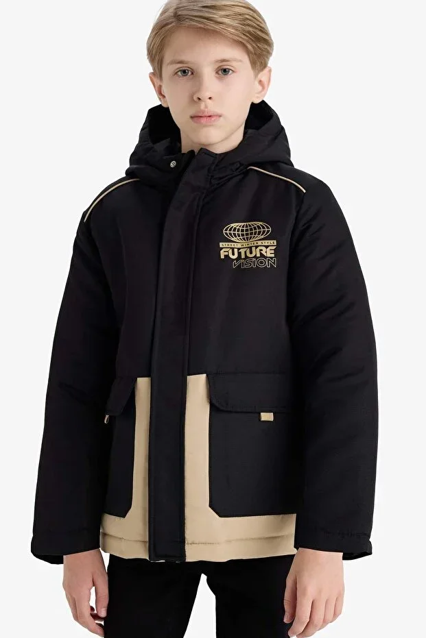 DeFacto Water Repellent Hooded Zip-Up Jacket Boys E9357A825WN