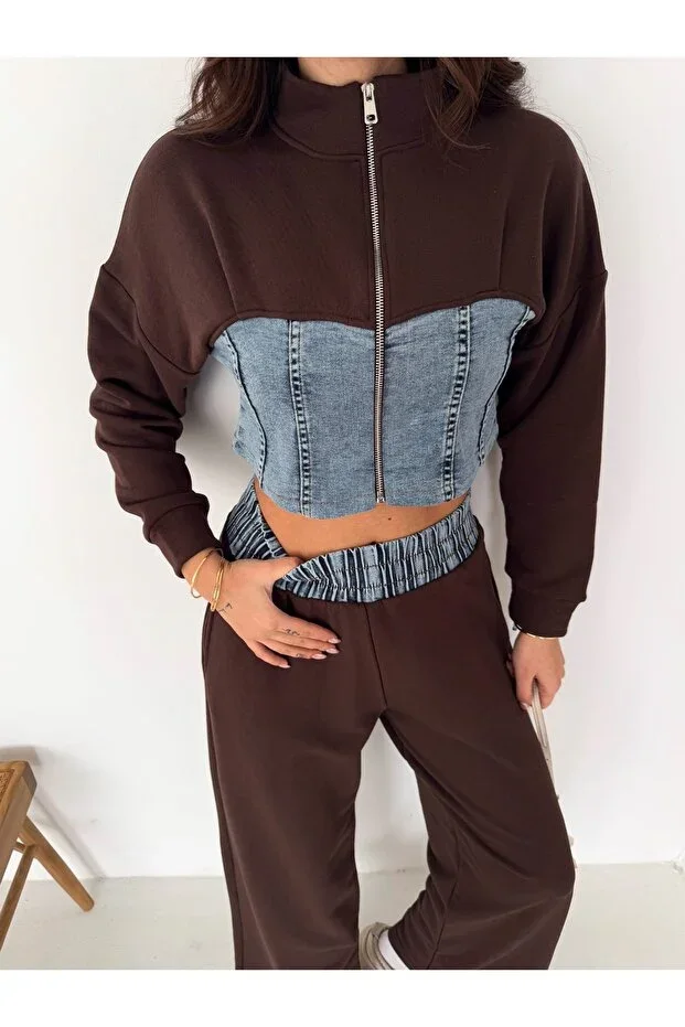 Women's Trend High Waist Jean Detailed Zipper 3-Thread Set