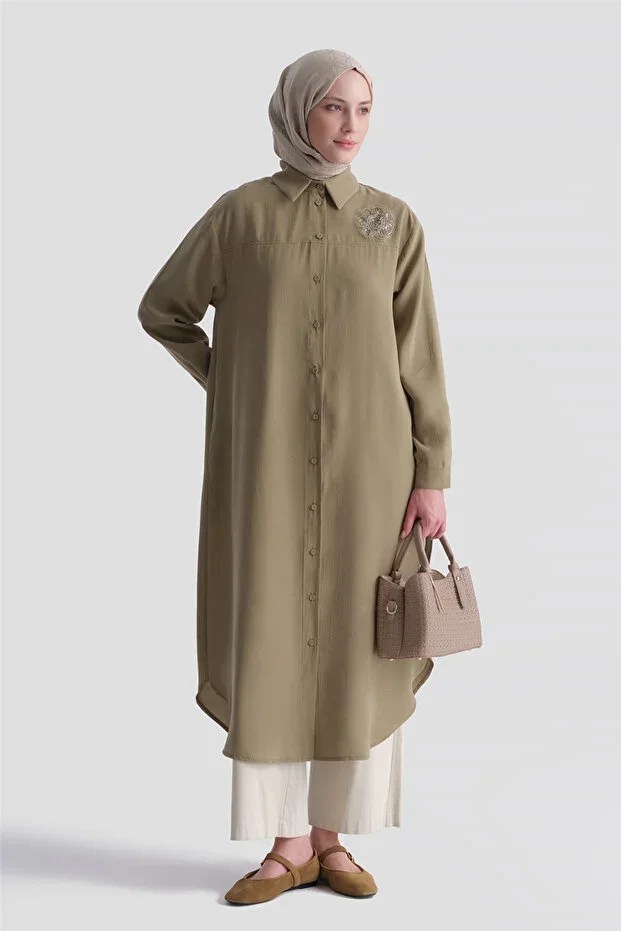 Armine Embroidered Tunic Dress Oil Green