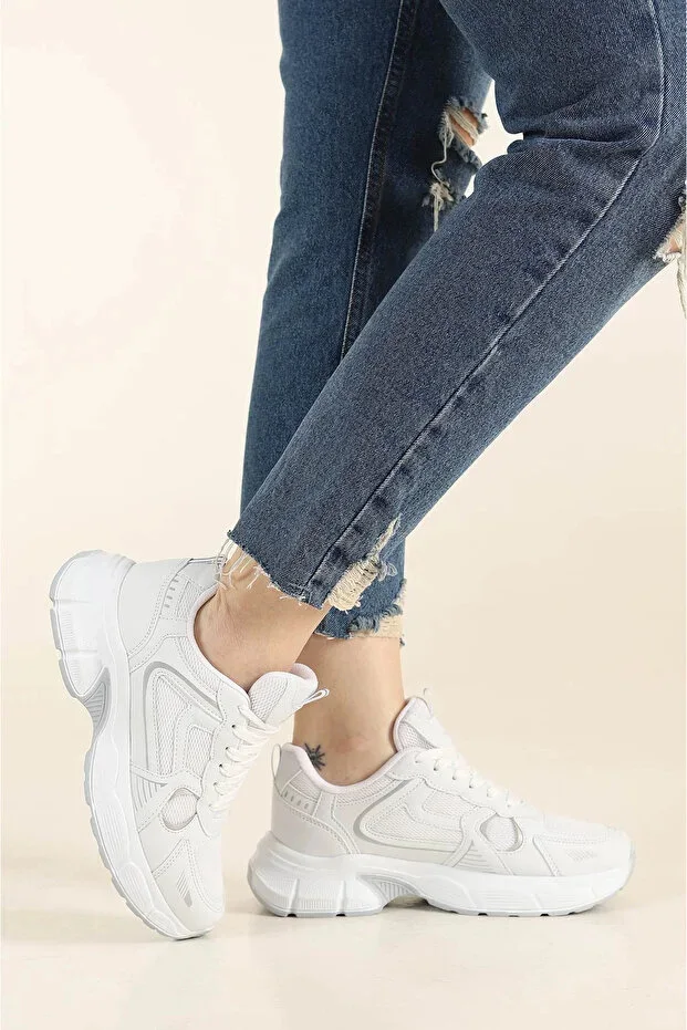 Unisex White Daily Sneakers Sport Shoes Heel 4 Cm