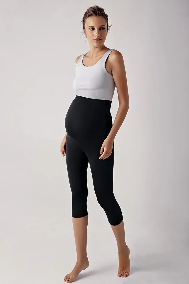 Adjustable High Waist Flexible Shaping Below Knee Capri Maternity Tights T08