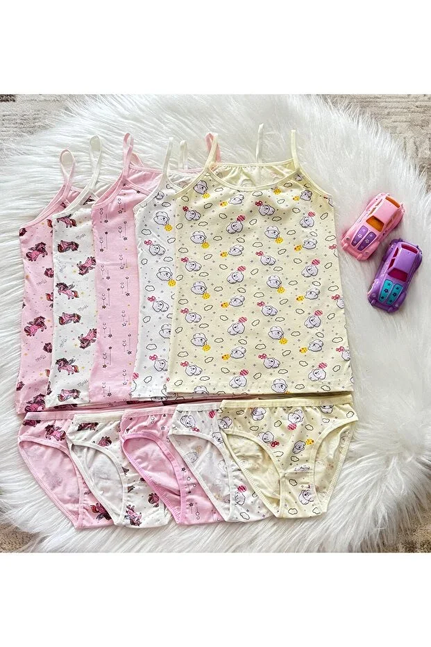 Girl's Undershirt and Briefs 5-Piece Set 100% Cotton