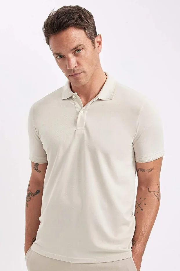 Slim Fit Polo Neck Short Sleeve Cotton T-Shirt D0033AXNS