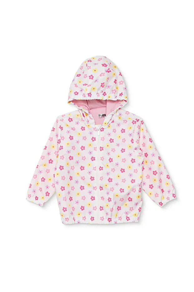 HelloBaby Girls Raincoat Floral Print Zip-Up Hooded Long Sleeve