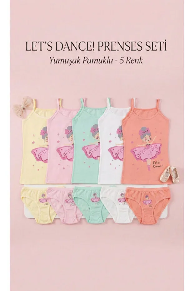 GIRLS PRINTED TANK TOP PANTY SET 5 pcs ECONOMIC PACKAGE 100% COTTON