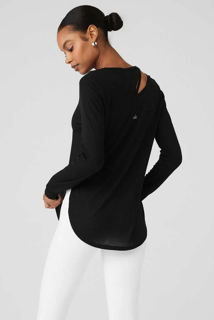 Alo Yoga Ribbed Peak Long Sleeve Қара | EWTHD-7013