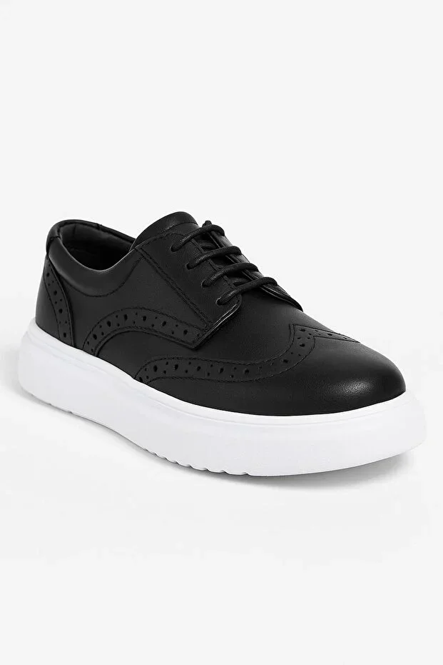 Boys Platform Sole Patterned Derby Matte Black Shoes