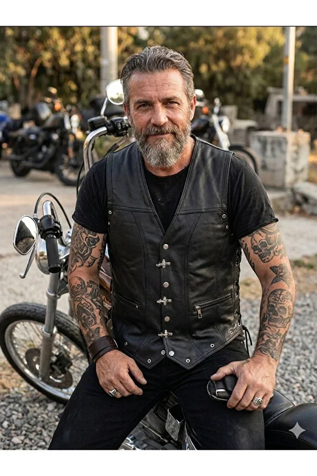 Genuine Leather Style Biker Vest