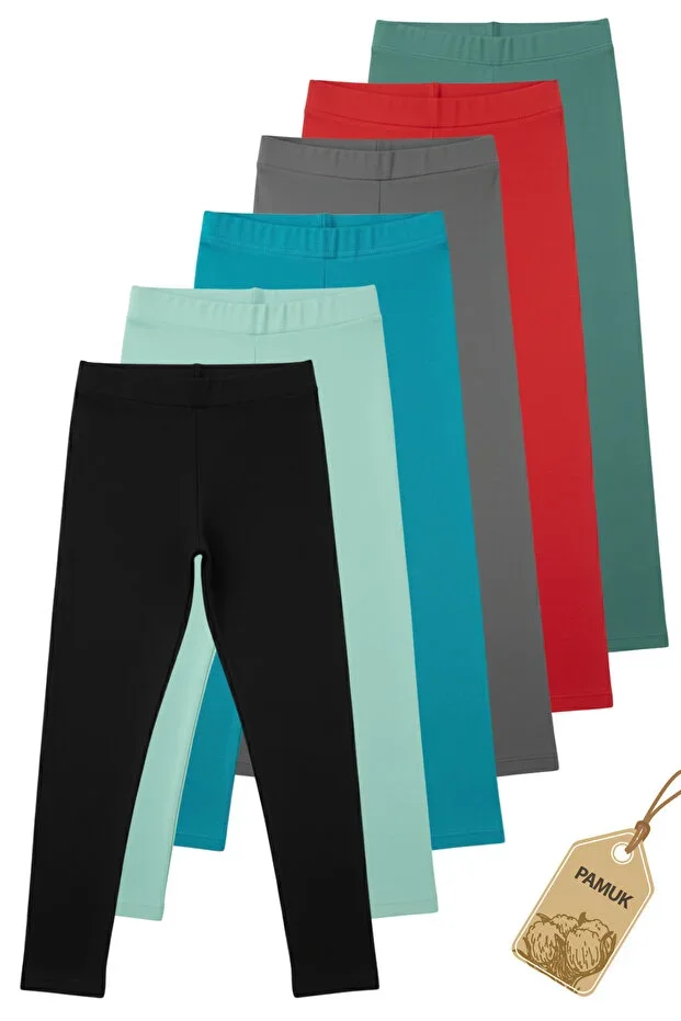 Girls' Tights - 6-Piece Set Plain Basic Lycra Seasonal Long Cotton Kids Tights (SET-3)