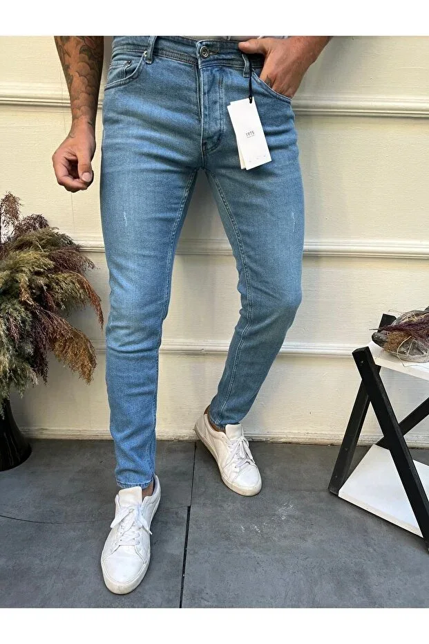 Men's Slim Fit Stretch Denim Trousers Light Blue