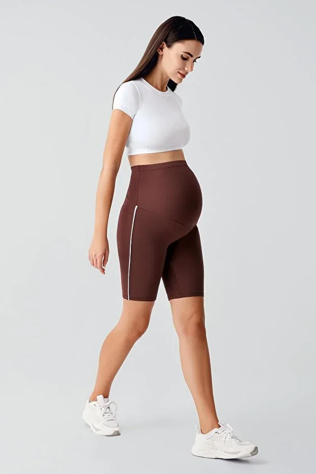 High-Waisted Above-Knee Biker Flexible Adjustable Waist Maternity Tights