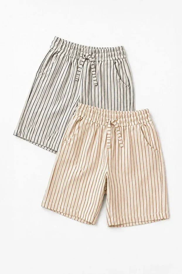 Boys Striped Linen 2-Piece Shorts