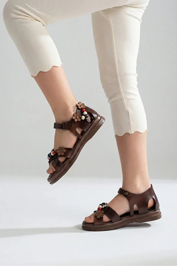 Girls Boys Kids Velcro Bead Flower Detail Flexible Sole Durable Sport Sandal Slipper