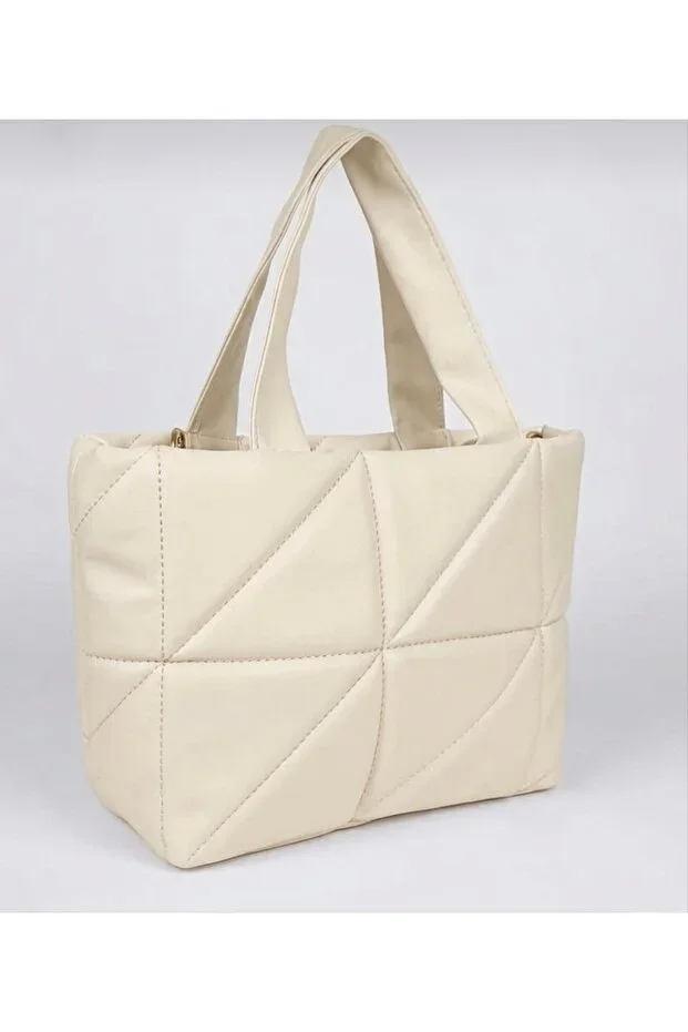 Cream Quilted Pattern Daily Hand Arm and Shoulder Bag Strapped Model