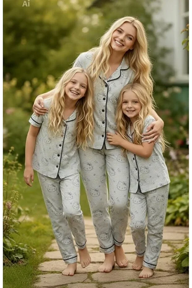 Mother & Daughter Hello Kitty Licensed Shirt Collar Buttoned Pajama Set 100% Cotton (SOLD SEPARATELY)