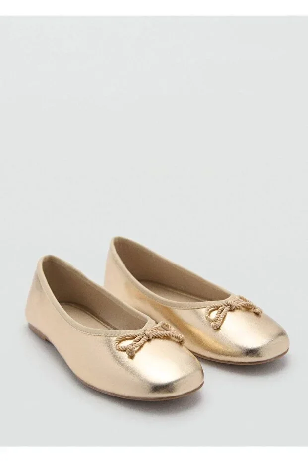 MANGO Kids Bow Detail Metallic Ballerinas
