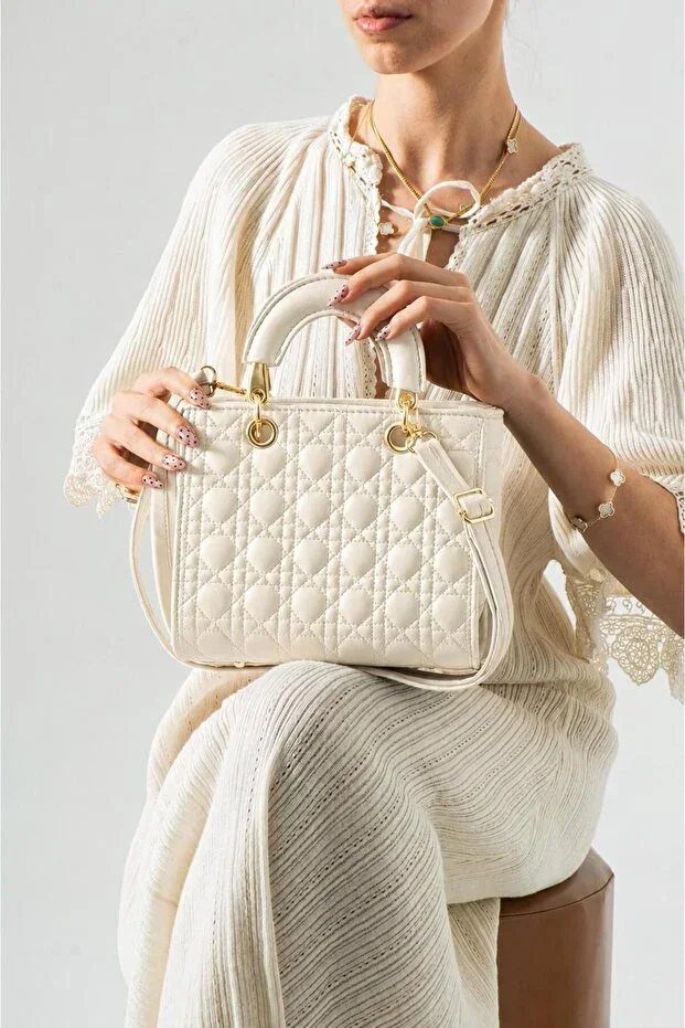 Cream embroidered luxury practical box bag