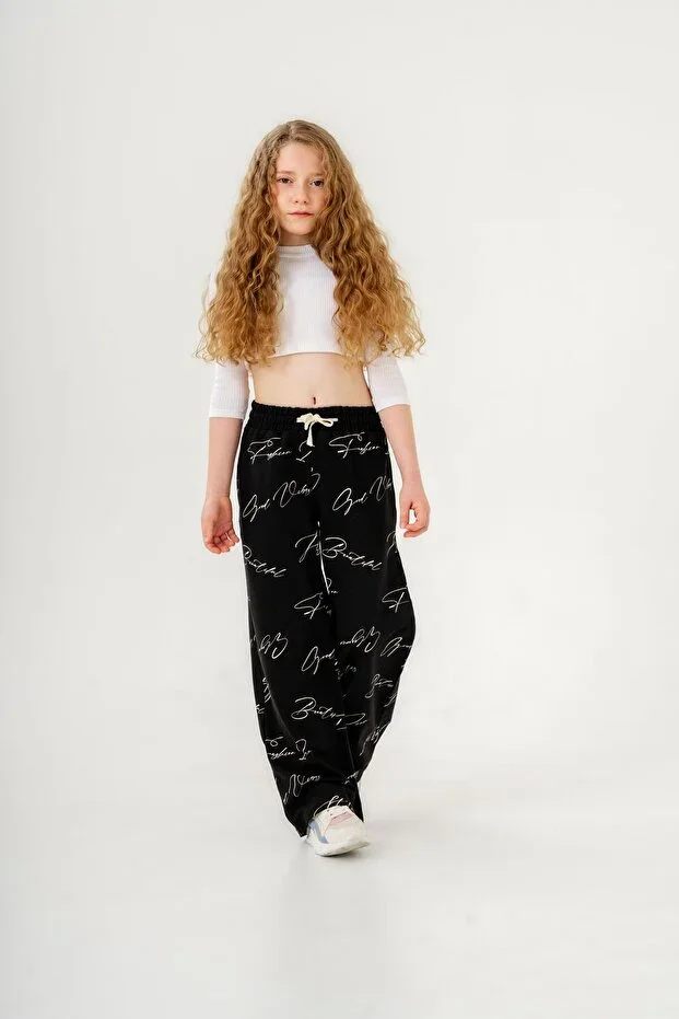 Wide Leg All Over Print Girls' Sweatpants