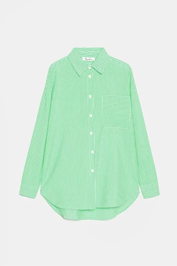 Saade Green Textured Striped Shirt