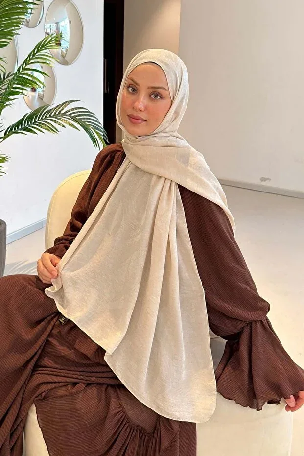 Ağaçdalı Pattern Ayrobin Viscose Jacquard Shawl Beige