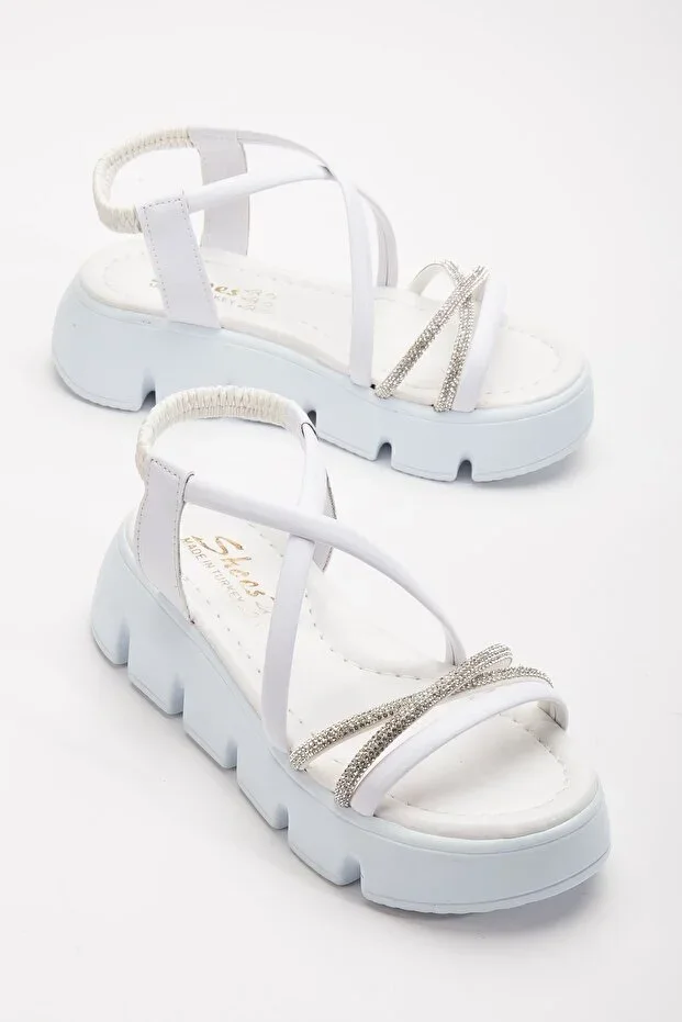 BDKButik CROSS STONE ELASTICATED GIRLS SANDAL SHOES, HIGH SOLE SANDAL