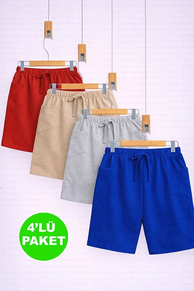 Terrycloth Beige-Gray-Red-Navy 4-Pack Unisex Cotton Kids Short Shorts