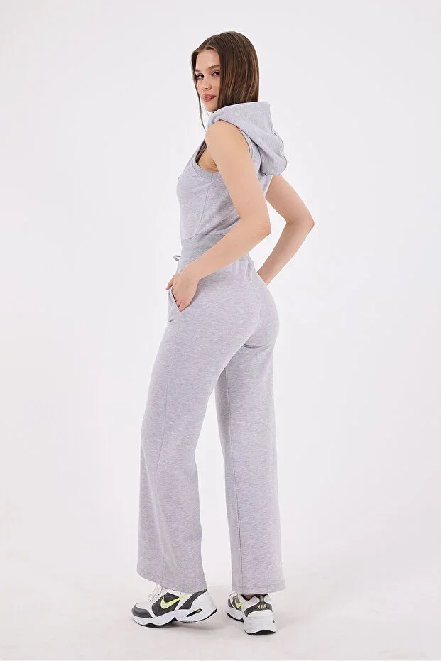 Juliet Women's Hooded Wide Leg Jumpsuit Grey