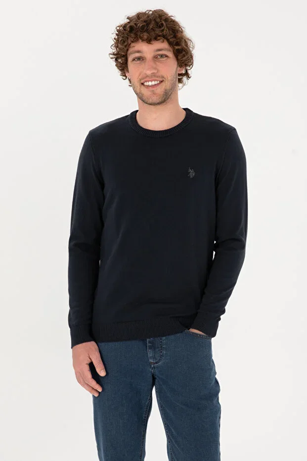 Men's Slim Fit Crew Neck Navy Basic Sweater 50313713-VR033