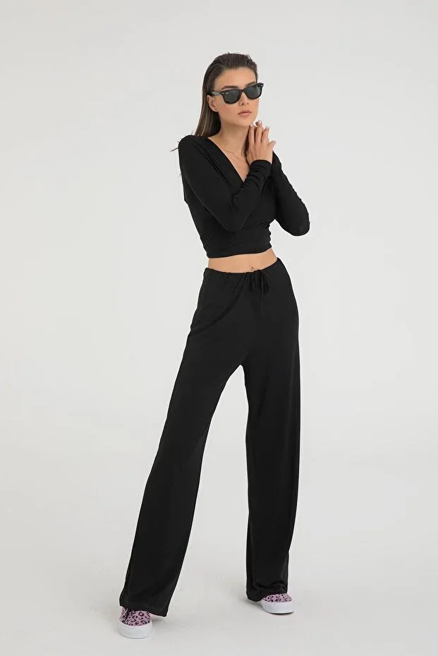 SHEISMONO Ultra Soft Lace-up Pants Black