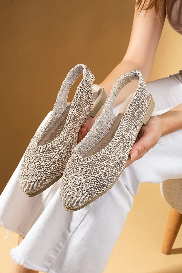 Back Elastic Open Women's Ballet Flat Sandal Knitted Daily Wear