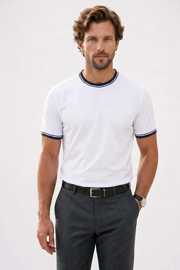 Men's Regular Fit Comfortable Cut Crew Neck 100% Cotton White T-shirt