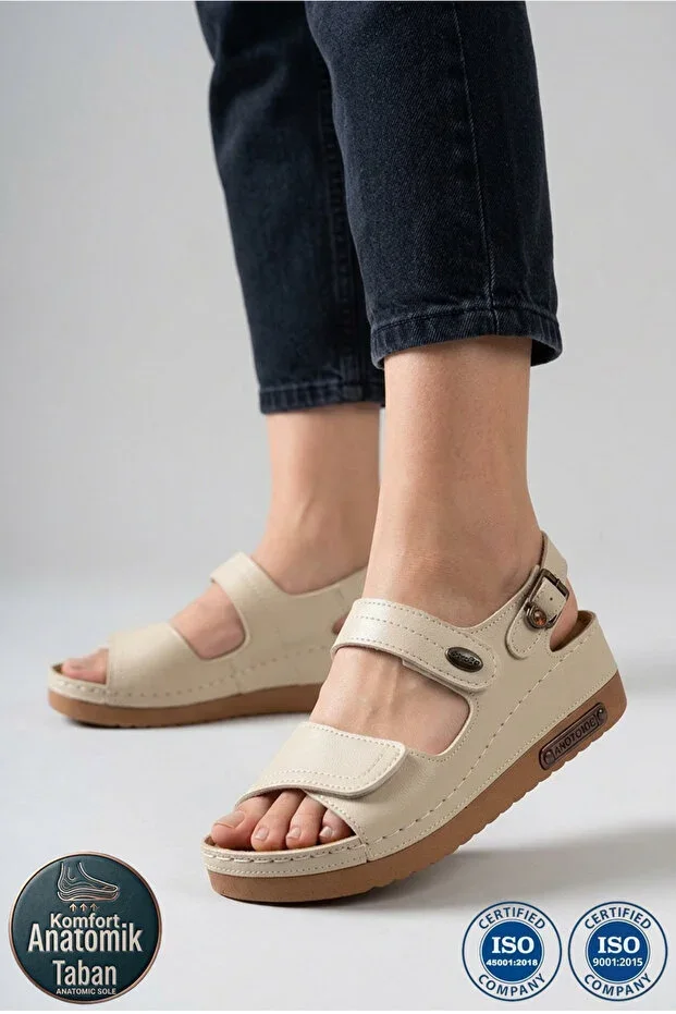 Women's Orthopedic Anatomical Sole Double Strap Velcro Back Buckle Daily Sandal Slipper