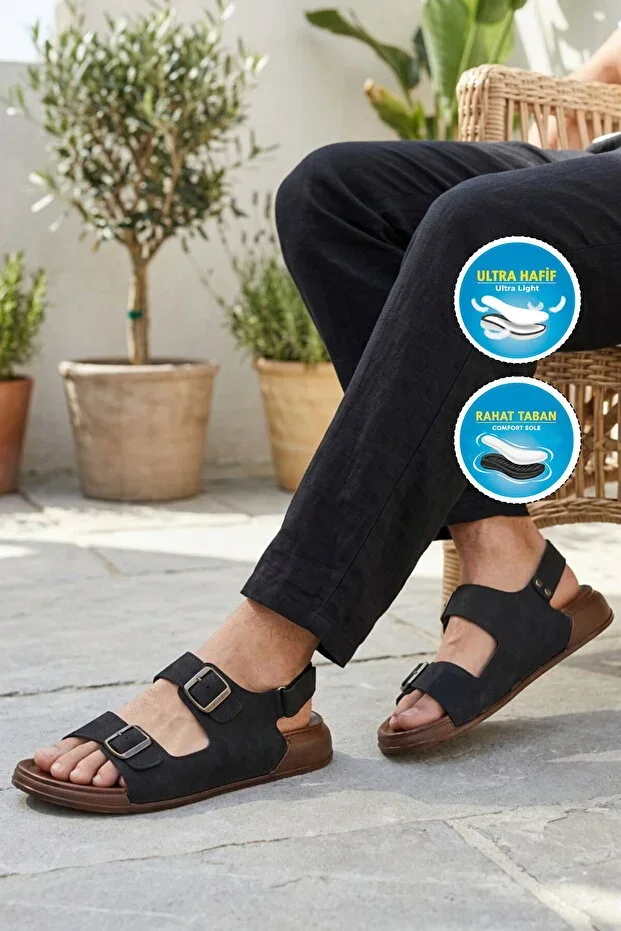 Black Velcro Lightweight Men's Sandal PC-7924 M