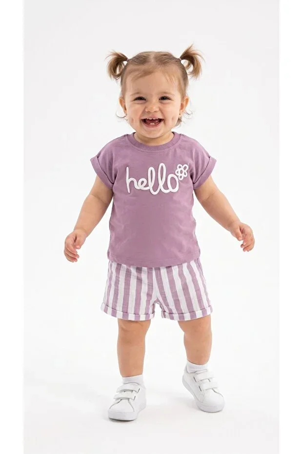 Cotton Organic Fabric Muslin Shorts Detailed 2-Piece Girl Baby Set